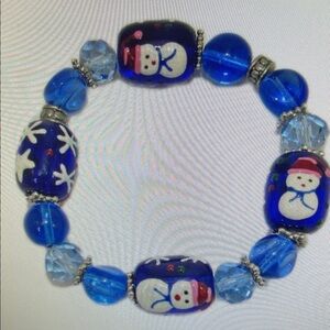 Blue Snowman Beaded Bracelet